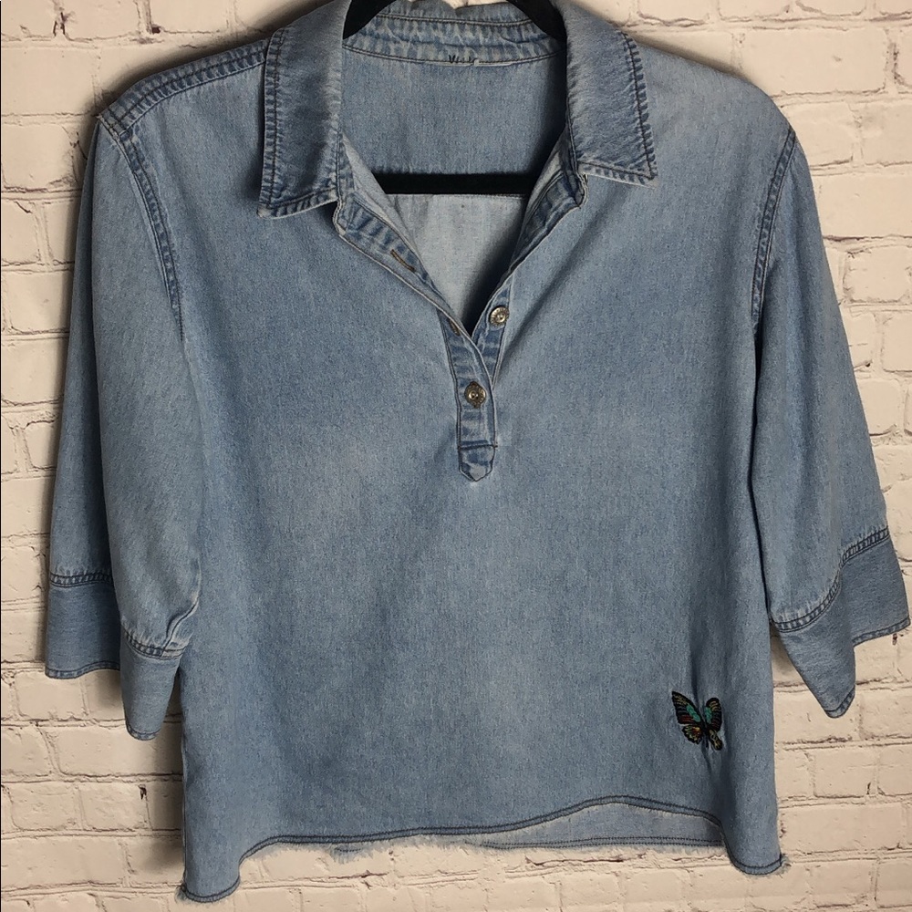 Vintage embroidered butterfly jean top